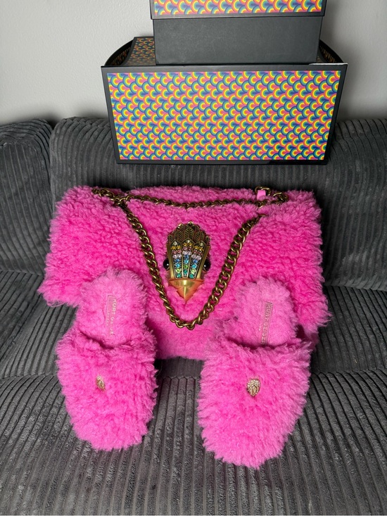 Kurt Geiger Accessories - Kurt Geiger Hot Pink Faux Shearling Bag with Gold Accent